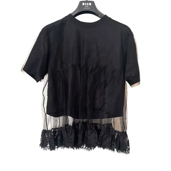 MSGM Tulle Short Sleeve Tee Black‎ NWT Large - Picture 3 of 9